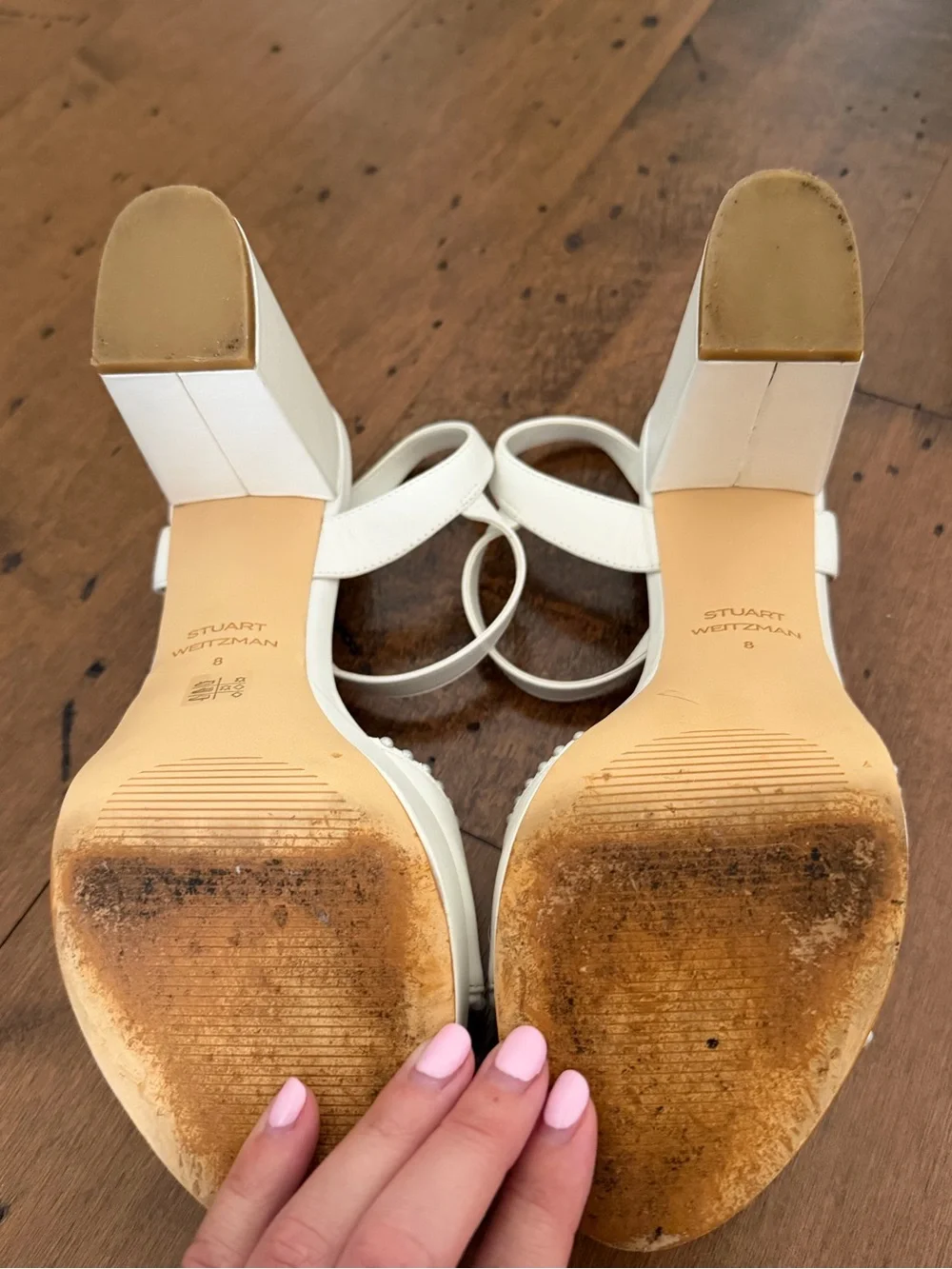 Stuart Weitzman White Platform Block Heel Sandals